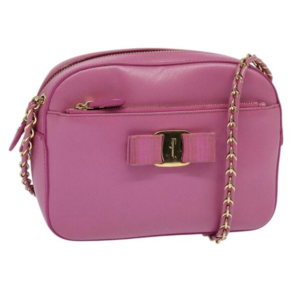 Salvatore Ferragamo Handbags - Salvatore Ferragamo Chain Shoulder Bag Safiano Leather Pink Gold